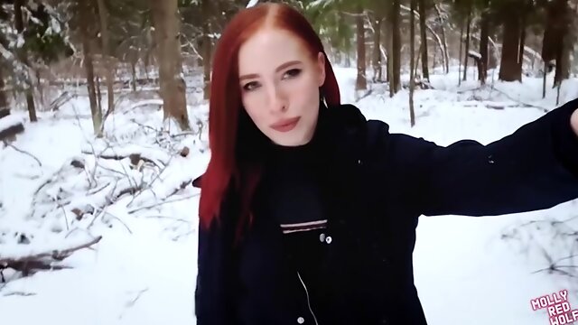 Molly Redwolf - Fucked A Naked Bitch In The Winter Forest. Cum In Her Mouth