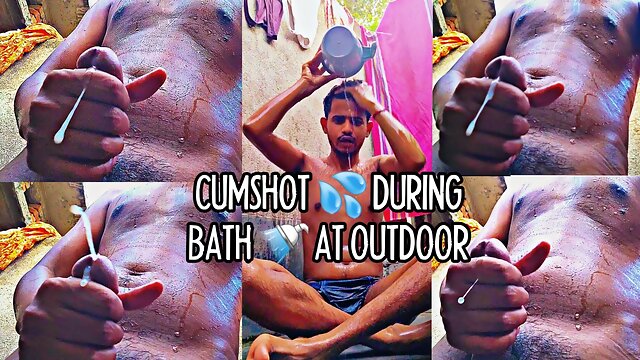 Horny boy taking bath and giving thick Cumshot