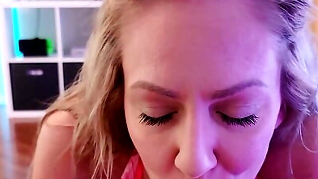 POV BJ Hot blonde wife cheats & give Daddy a nasty sloppy deepthroat Blowjob, he cums in her mouth!