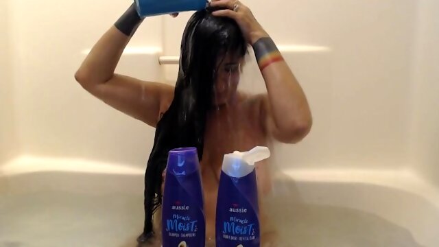 Washing Lathering My Long Black Hair