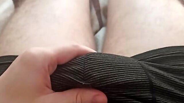 Guy stroking his through his panties