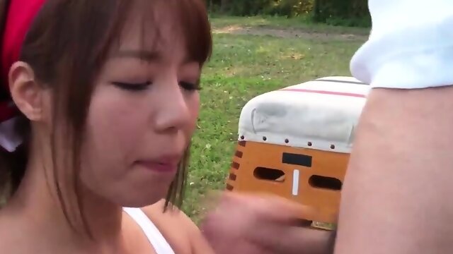 Dirty asian hoe Sara Saijo gets gang-fucked outside in a