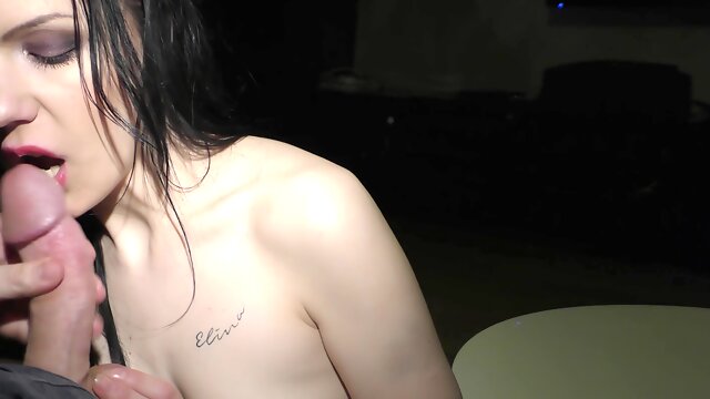 Pretty girl striptease and blowjob