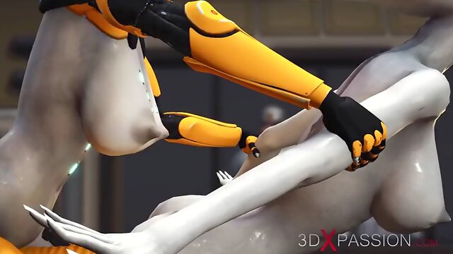 Futa sex robot plays with alien in sci-fi lab