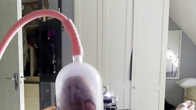 Fucking and milking machine in gas mask big cum in own mouth