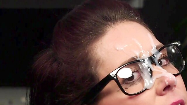 MILF in glasses gets huge facial