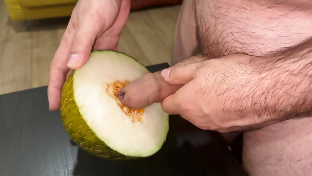 MELON wants to FUCK and I give her COCK all the way down - Fruit fuck Sex with fruits food cumshot on food