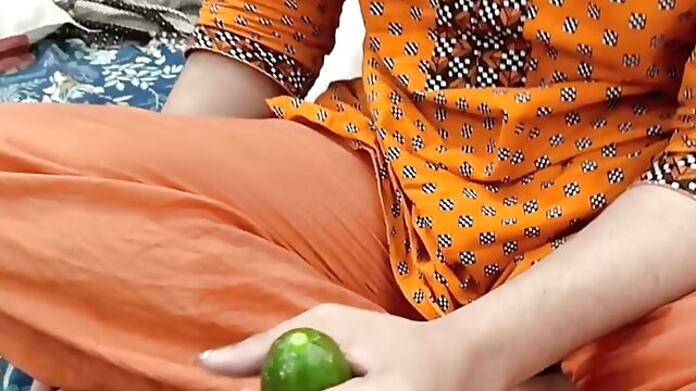 Pakistani Housewife Inserting Large Cucumber in Her Tight Pussy