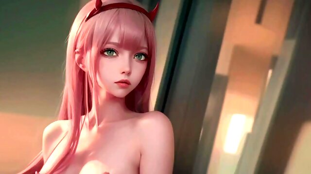 Ai generated video. Cute and sweet girl from anime Zero two is teasing you