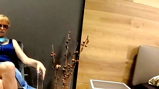 Crossed legs masturbation and orgasm in furniture store.