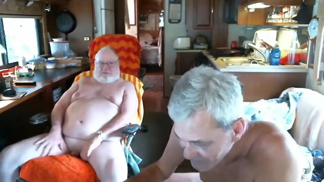 Daddy sucks grandpa on webcam