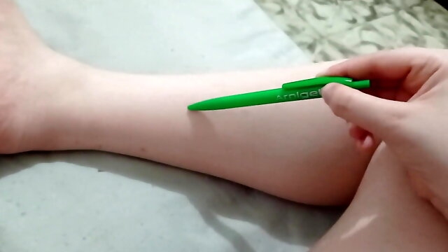 I touch my feet with my boss's pencil