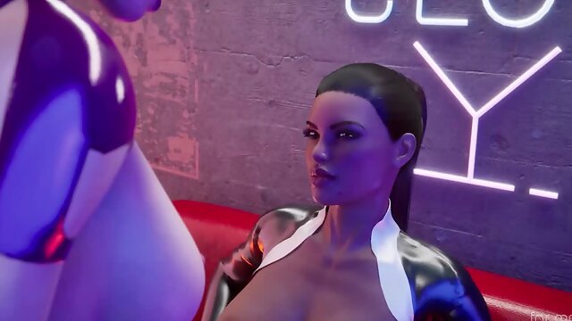 Futa ebony anal fucking a big tits babe in a night club in a 3d animation