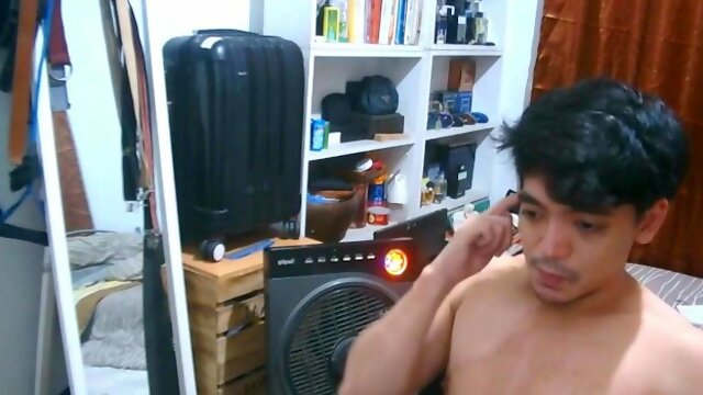 The post-breakup masturbation. Topside webcam view of an Asian guys ejaculation.