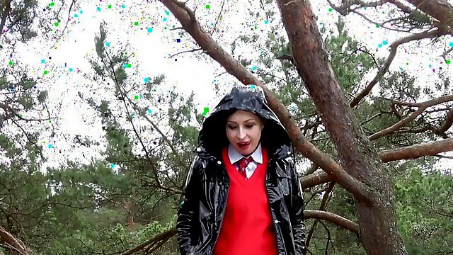 Nylon Fuck, Outdoor Anal Dildo Solo, Polish Solo, Dildo Walk, Raincoat