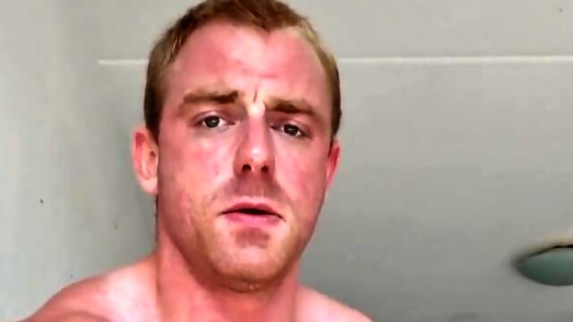 Muscle stud is jacking off with pop-shot