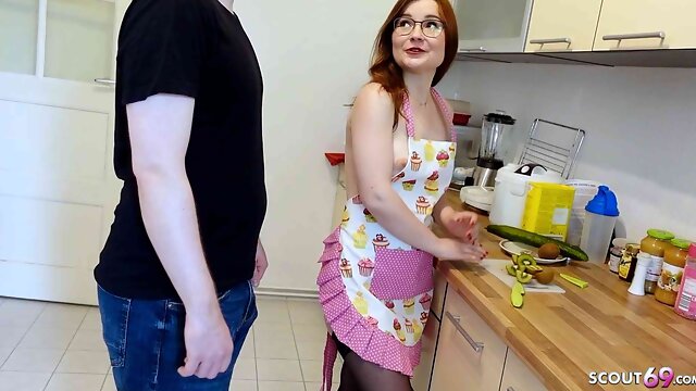 German Creampie Drip, Doggy Standing, Step, Glasses, Homemade, Amateur, Skinny