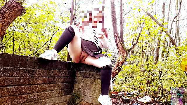 Skool girl skips class to play in the woods