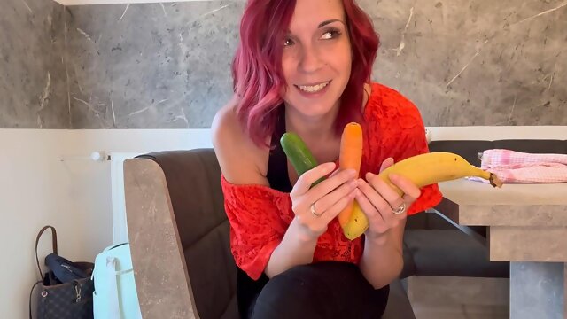 Deutsch Skinny, Vegetable, Cucumber Masturbation, Banana, German