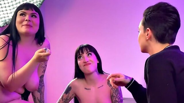 BTS lesbian tattooed strapon fucks 21yo in 3some