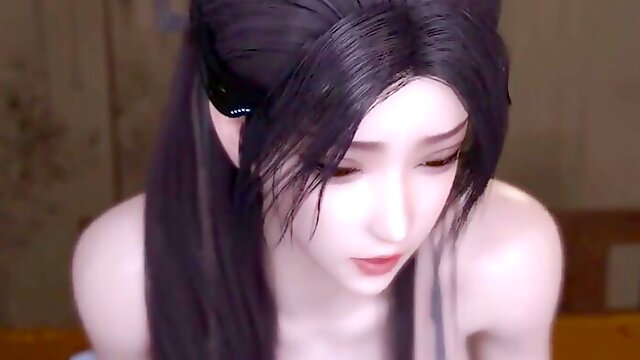 3D Cute Chinese Slut Sitting on the Big Cock and Got Orgasm