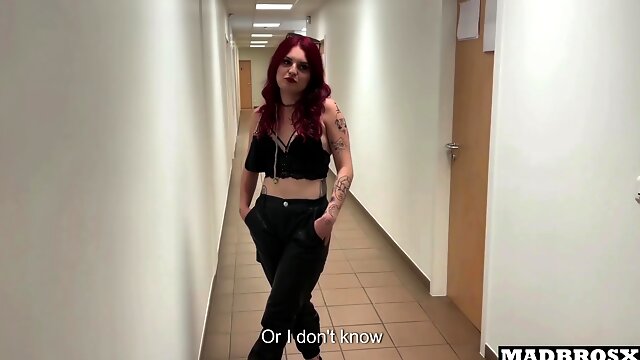 Inked Girl In French Goth Cheats On Her Boyfriend In A Corridor And Toilet For Concert Tickets !!!