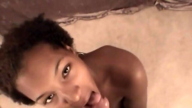 Ebony teen 18+ beauty blowing white cock