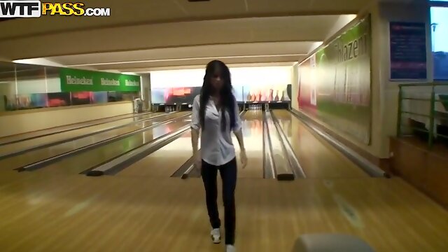 This hottie lost me bowling challenge and needs to suck my dick