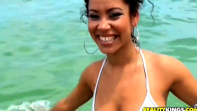 Sexy teen 18+ Latina Mercedes Cash Has Some Fun At The Beach