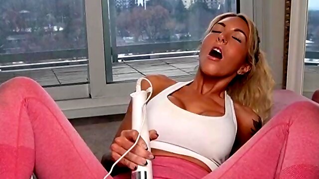 Sexy Busty Blonde MILF Wets Her Yoga Pants While Pleasing Herself With a Vibrator After the Workout