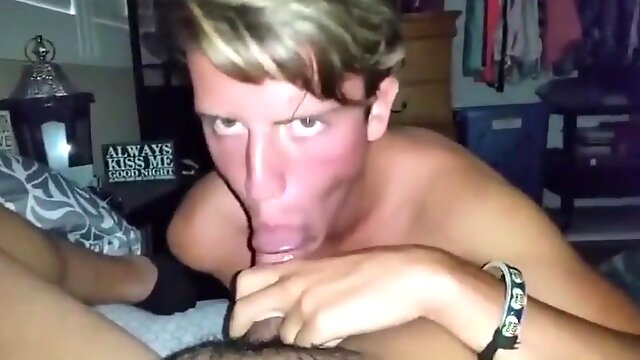 Twink friend strokes my big cock, I cum in his mouth