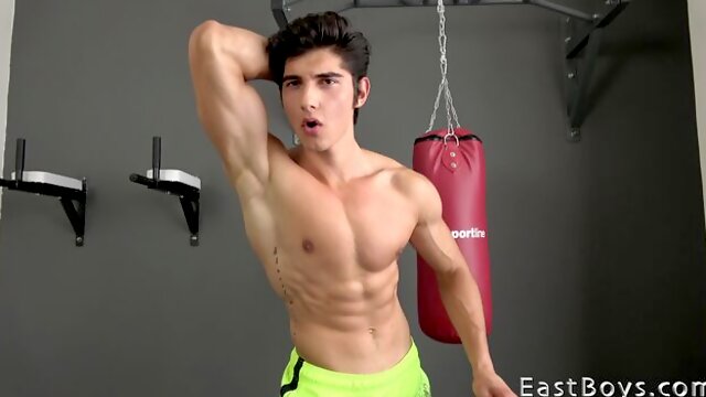 Jared Shaw showing his insane muscles via the webcam