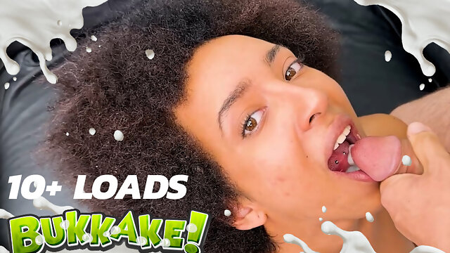 Funky Black Teen Swallows Cum At The Bukkake