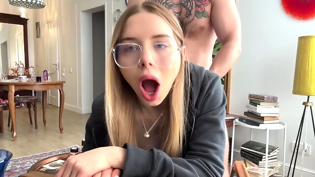 Interrupting her with my massive hard dick