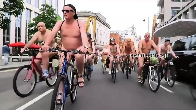 Naked bike ride with hundreds of nude European cyclists