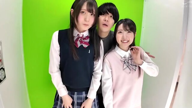 Shemale Asian, Threesome, Uniform, Blowjob, Cute