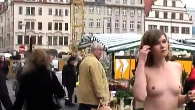 German woman walks naked through a mall