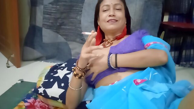 Indian Solo, Indian Bhabhi, Cigarette Smoking, Solo Hairy Pussy, Chubby Smoking