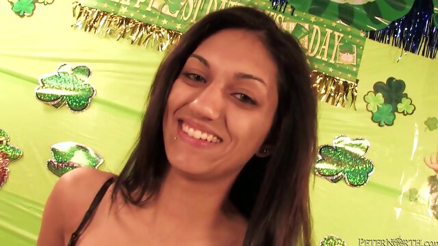 Skinny Latina teen 18+ slobbers on a stiff schlong