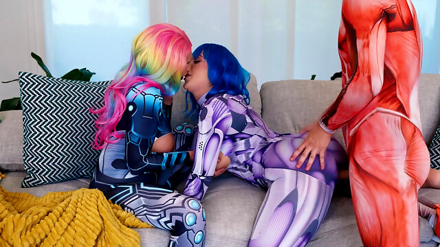 Cosplay threesome with horny Charli and Kali