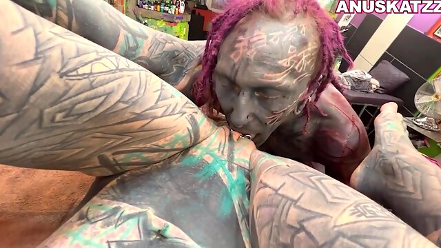 Pierced Tattoo chick Anuskatzz Gets Rough Sex After Tattoo Session - Blowjob Fucking Orgasm Cumshot