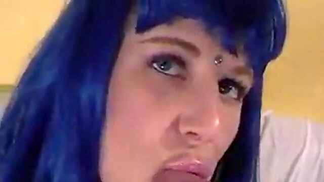 Blue-Haired Crossdresser Sucks Amateur Cock 2