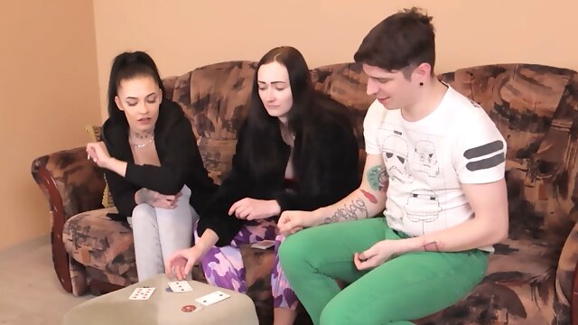 Strip Fuck Your Neighbour card game with two sexy girls and one guy