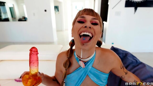 Sweet Angel Drools For Anal: PAWG Redhead with Sexy Pigtails Angel Youngs Uses Anal Toy