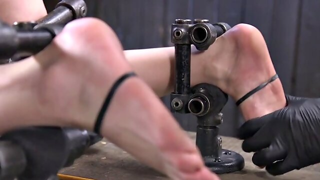 Feet tormented BDSM sub screaming in lesson with the master