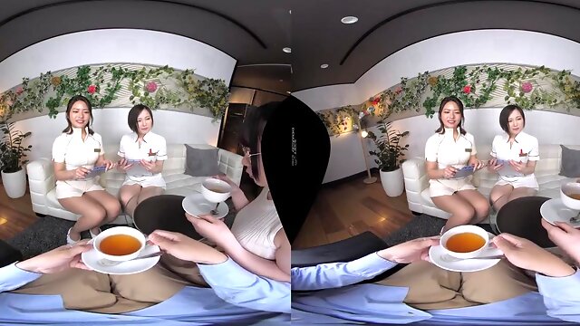 POV VR porn in 4k - amateur fetish threesome cosplay porn with busty Japanese nurses