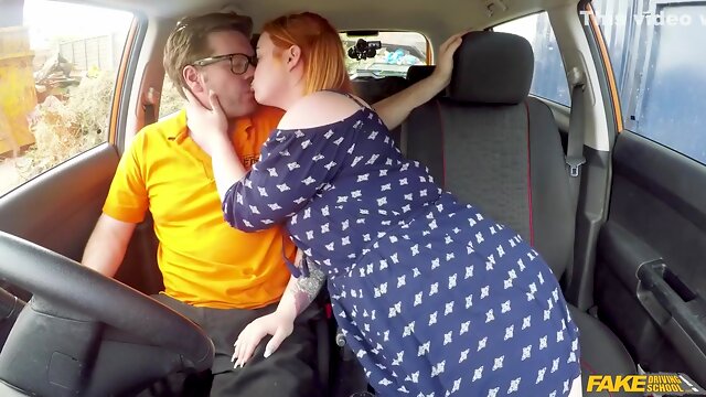 Ryan Ryder And Harley Morgan In A Fat Redhead Chick Rides A Stiff Dick During A Driving Lesson