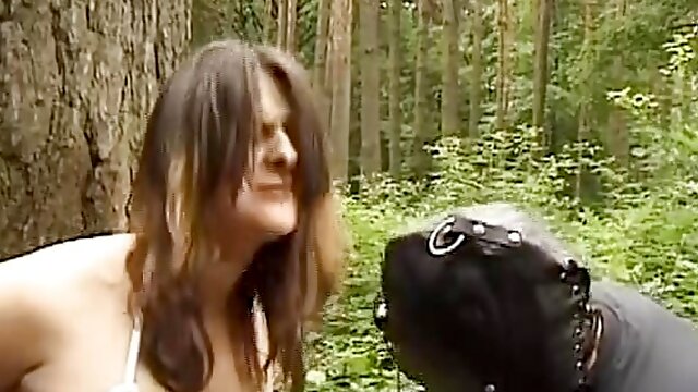 German slut tied up in the woods by sex master