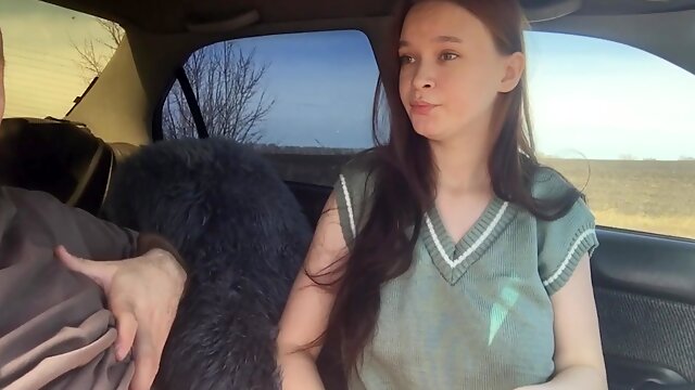 18 In Stockings, Russian In Car, Amateur Home, Car Blowjob, Public, Cum In Mouth