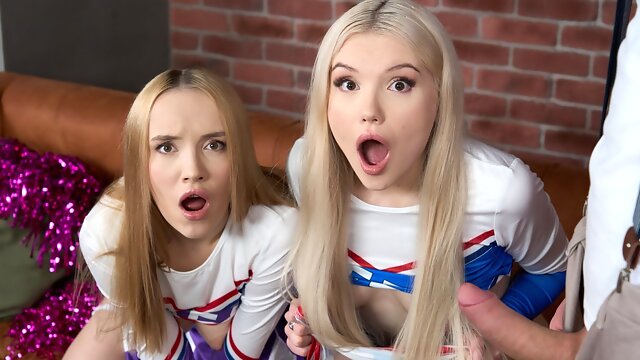 Two young blonde cheerleaders gets anal sex with big cock